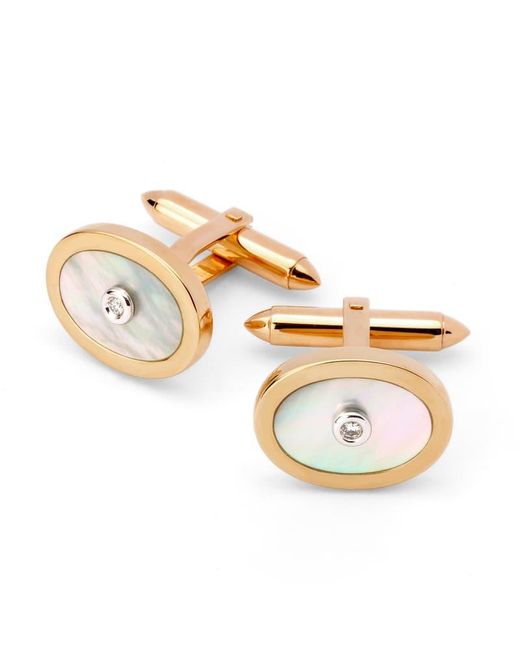 Aspinal Metallic Oval Mother Of Pearl Cufflinks Gemset With Brilliant Cut Diamonds for men