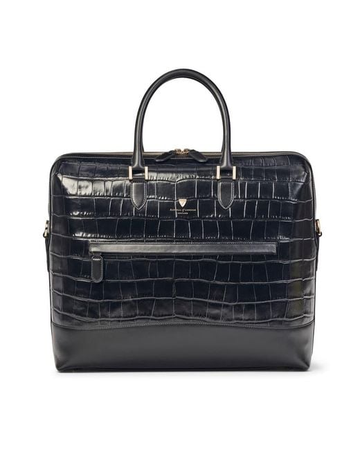 Aspinal Black City Structured Briefcase for men