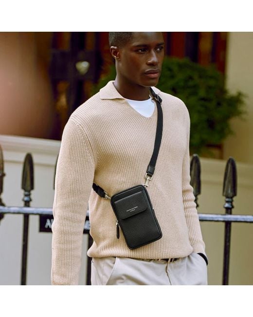 Aspinal Black Reporter Crossbody Phone Bag for men