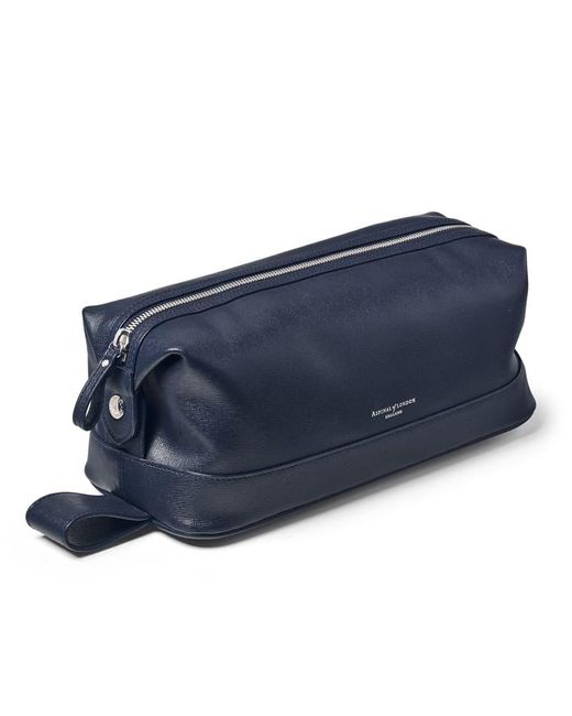 Aspinal Blue Leather Wash Bag for men