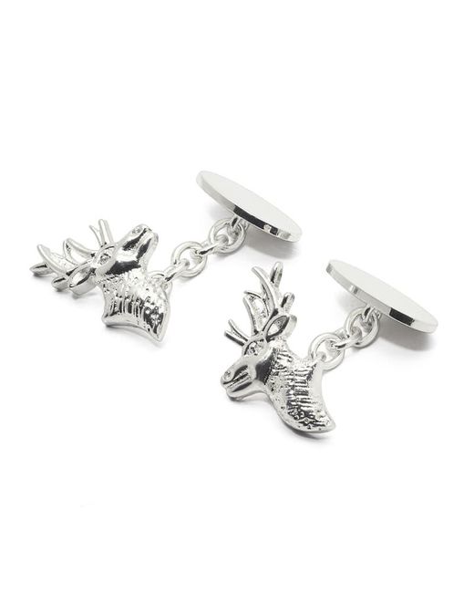 Aspinal White Sterling Personalised Stag Head Cufflinks for men
