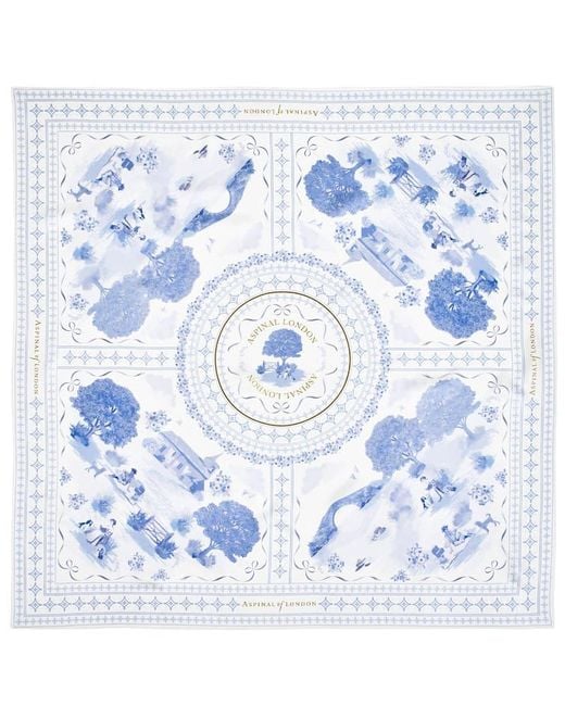 Aspinal Blue Toile De Jouy Silk Scarf