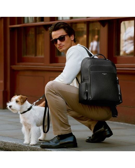 Aspinal Black Zipped Leather Backpack for men