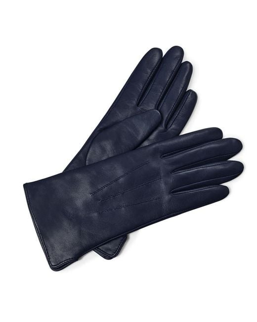 Aspinal Blue Cashmere Lined Leather Gloves