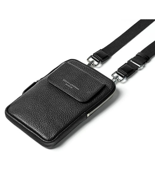 Aspinal Black Reporter Crossbody Phone Bag for men