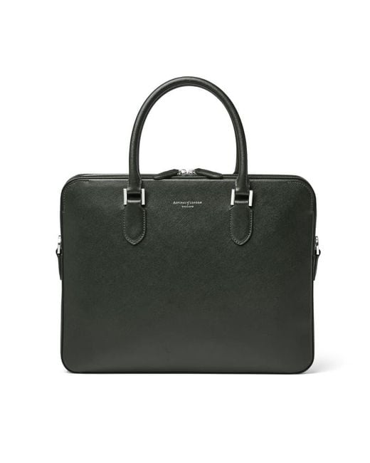 Aspinal Black Slim Leather Briefcase