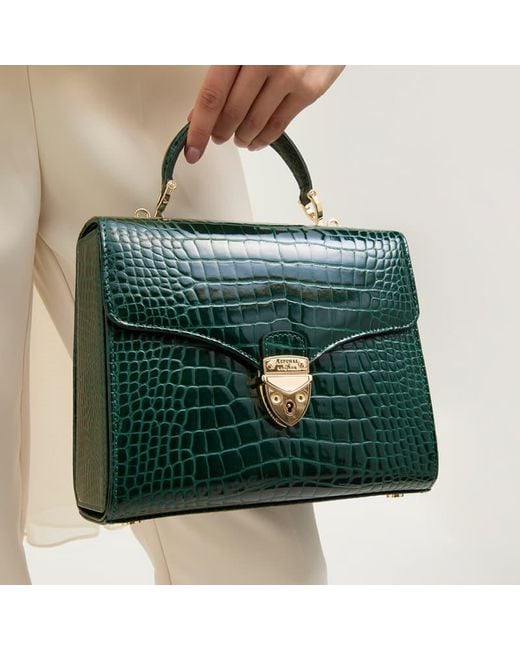 Aspinal Green Mayfair Crocodile Print Bag