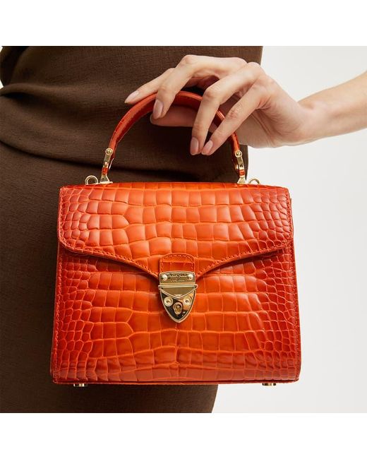 Aspinal Red Mayfair Midi Leather Crocodile Print Bag