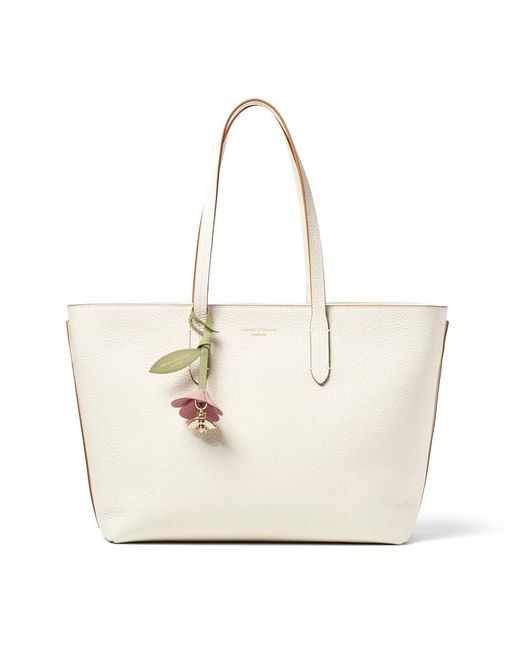 Aspinal White Zipped East West Tote With Charm