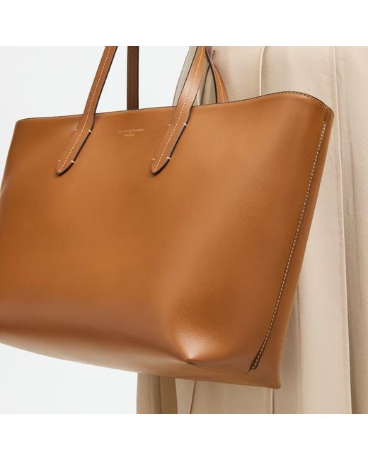 Aspinal Brown Zipped East West Tote Bag