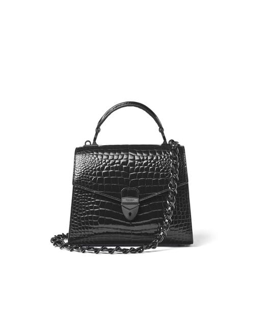 Aspinal Black Mayfair 2 Midi Leather Crocodile Print Bag