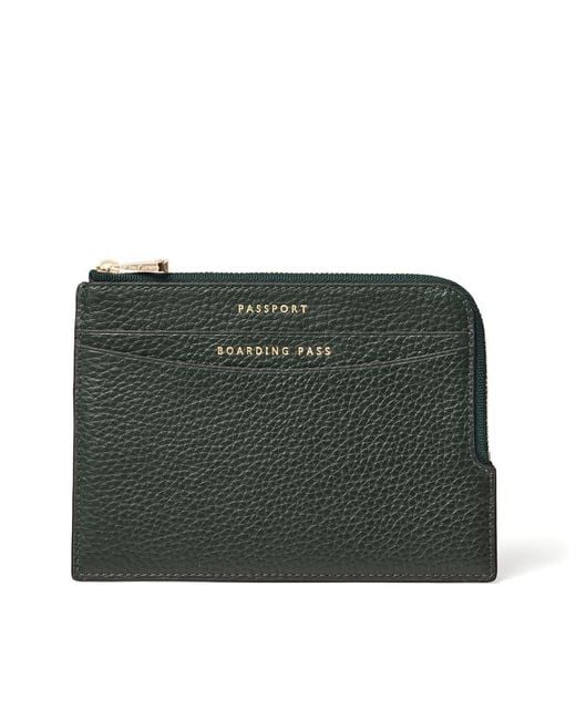 Aspinal Green Zipped Travel Wallet