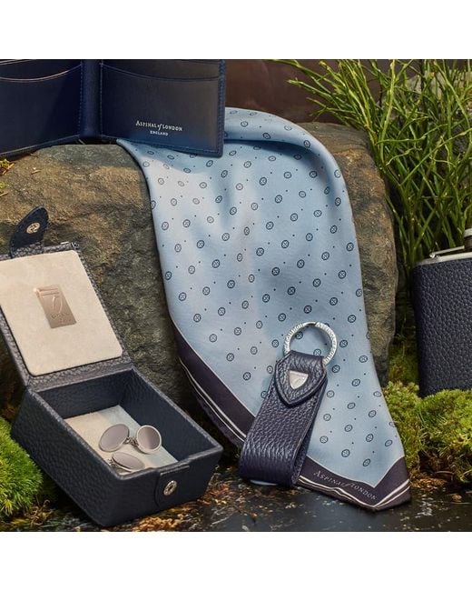 Aspinal Blue Pure Silk Pocket Square for men