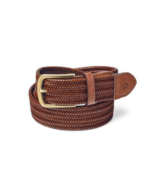 Aspinal Brown Woven Leather Belt for men