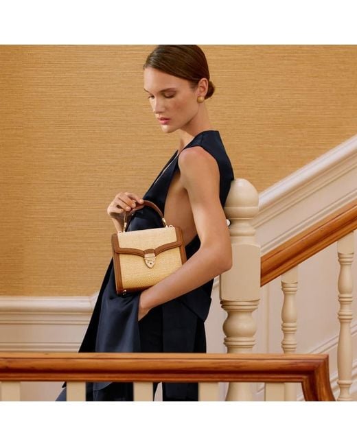Aspinal Mayfair Midi Natural Raffia & Smooth Tan Bag