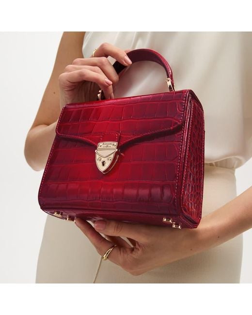 Aspinal Red Mayfair Midi Burgundy Crocodile Print Bag