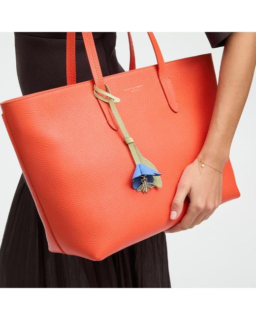 Aspinal Red Zipped East West Tote Bag With Charm