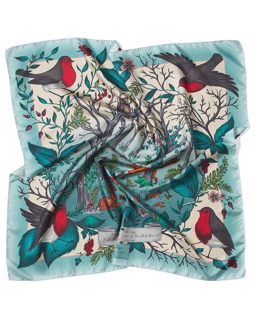 Aspinal Green Robin Silk Scarf