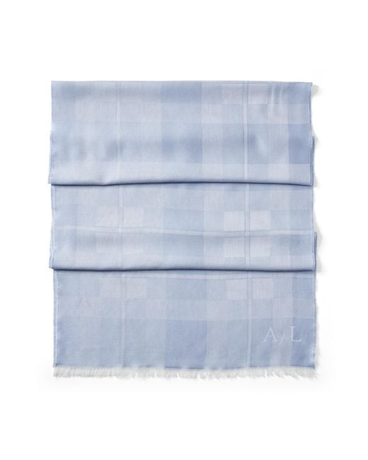 Aspinal Blue Silk Check Scarf