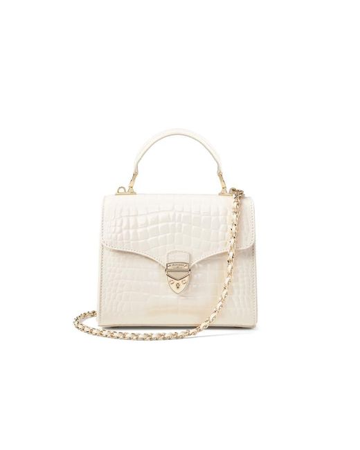 Aspinal White Mayfair Midi Cream Leather Crocodile Print Bag