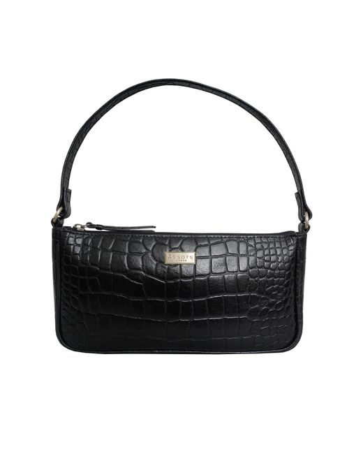 Assots London 'zara' Black Croc Real Leather Baguette Shoulder Bag | Lyst