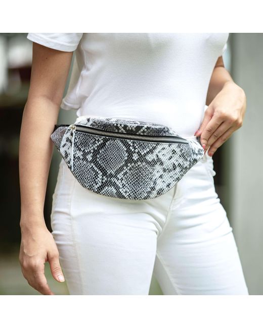 White Snake Leather Bum Belt Bag 