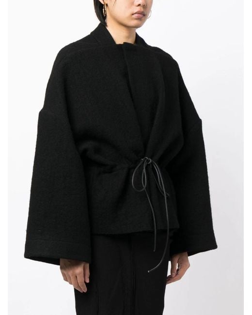 Women's Black Drawstring Fastening Wool Jacket