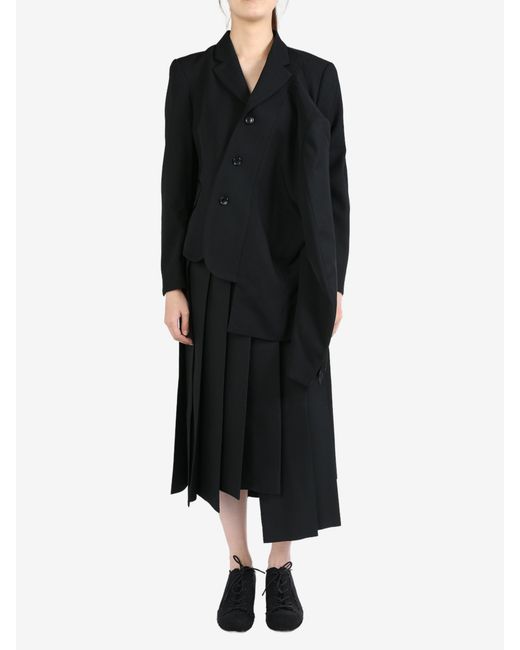 Women's Black Irregular Design Buttoned Jacket