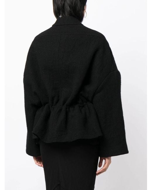 Rick Owens Black Drawstring Fastening Wool Jacket
