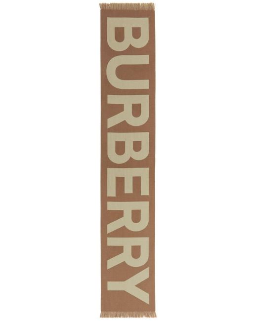 Burberry Unisex Logo Wool Jacquard Scarf in Natural Lyst