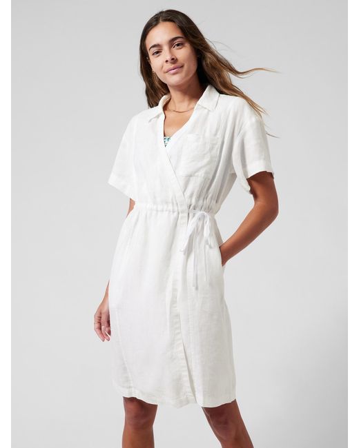 Athleta Playa Linen Wrap Dress in White | Lyst