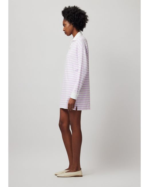 ATM White Heavyweight Jersey With Stripe Long Sleeve Polo Dress