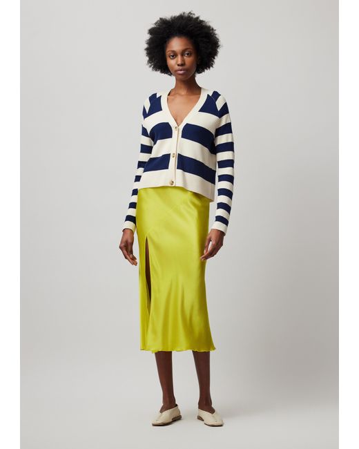 ATM Multicolor Silk Charmeuse Slit Detail Midi Skirt