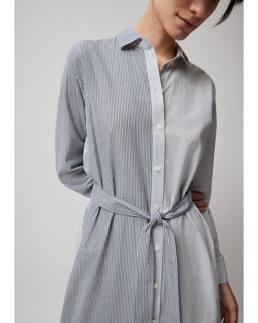 ATM Gray Mixed Stripe Shirting Belted Shirt Dress