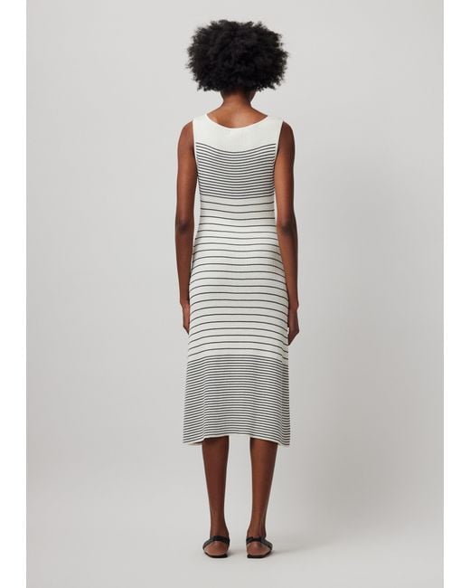 ATM White Silk Cotton Blend Mixed Stripe Sleeveless Dress