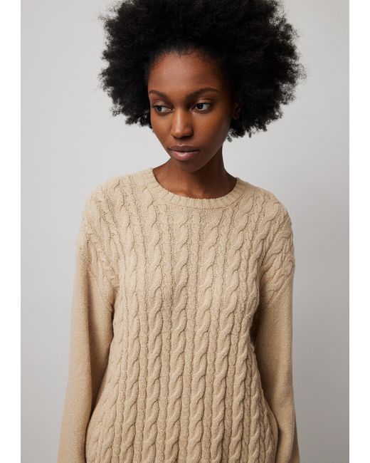 ATM Brown Cotton Blend Cable Crew Neck Sweater