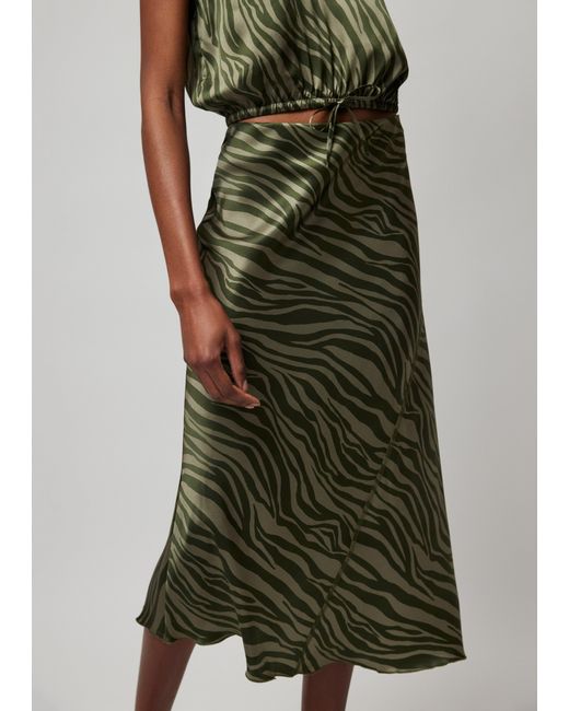 ATM Green Silk Charmeuse With Zebra Stripe Maxi Skirt