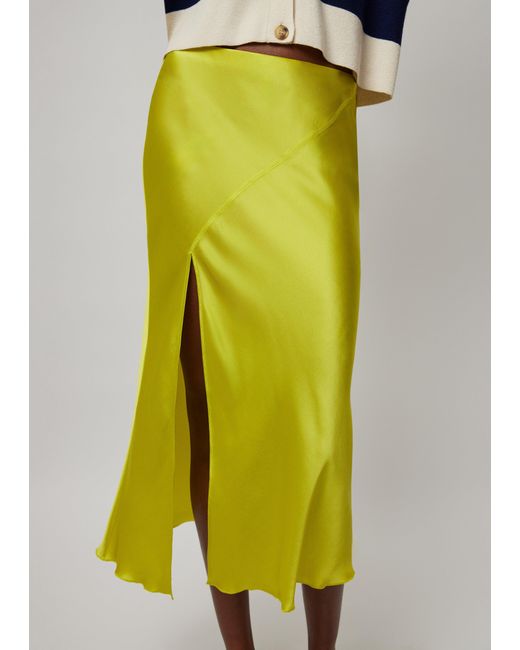 ATM Multicolor Silk Charmeuse Slit Detail Midi Skirt