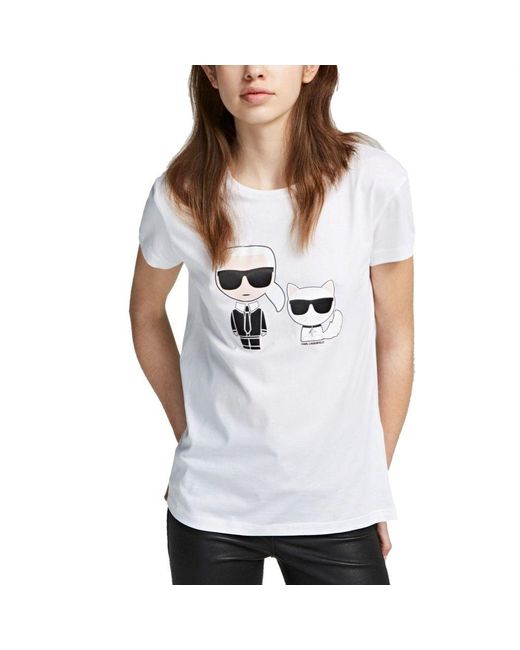 Karl Lagerfeld Cotton T-shirt Karl & Choupette, Shapes Pattern in White -  Lyst
