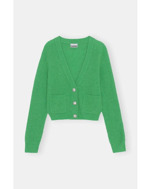 Ganni Relaxed Wool Cardigan in Green 