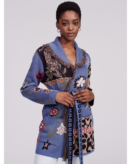 Hayley Menzies Enchanted Leopard Cotton Jacquard Cardigan Blue/black 