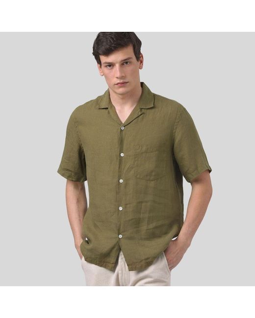Portuguese Flannel Linen Camp Collar Shirt Olive in Green for Men ...