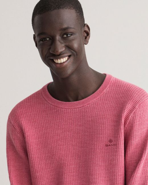 GANT Cotton Sunfaded Crew Neck Textured Sweater In Rapture Rose 8050143 665  in Pink for Men | Lyst