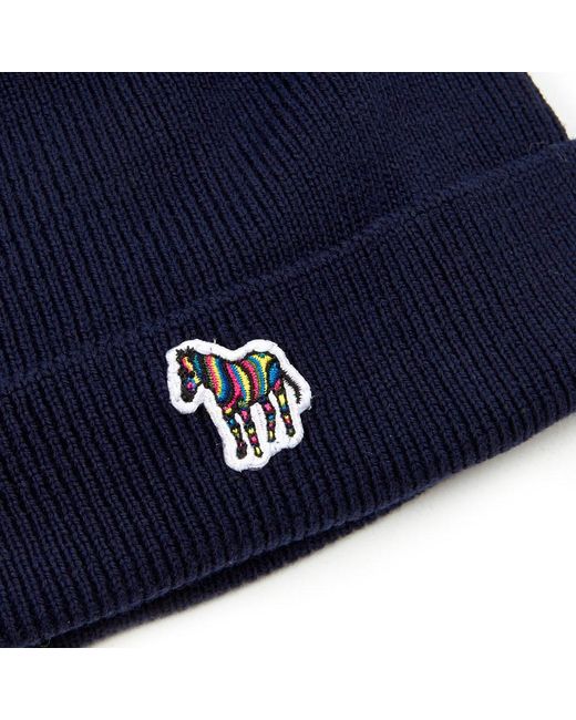 Paul Smith 'zebra' Logo Ribbed Lambswool Beanie Hat in Blue,Black (Blue)  for Men - Save 25% | Lyst