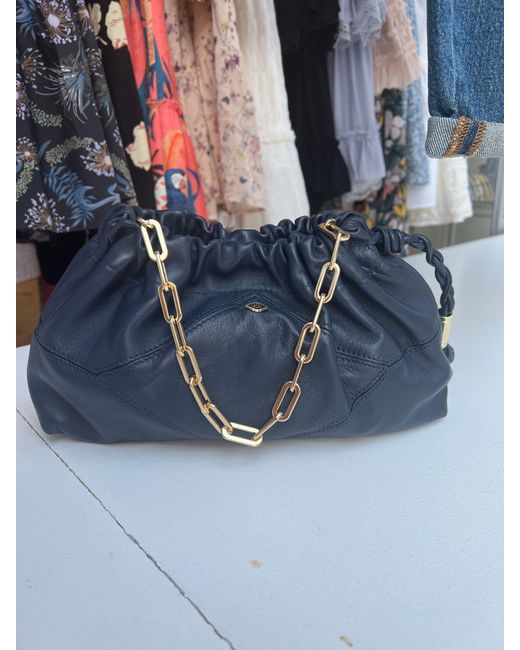 Ba&sh Leather June Handbag Navy in Black | Lyst