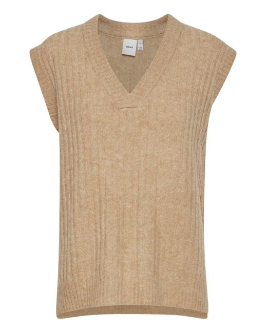 Ichi Synthetic Kamara Knitted Ribbed Waistcoat in Brown | Lyst