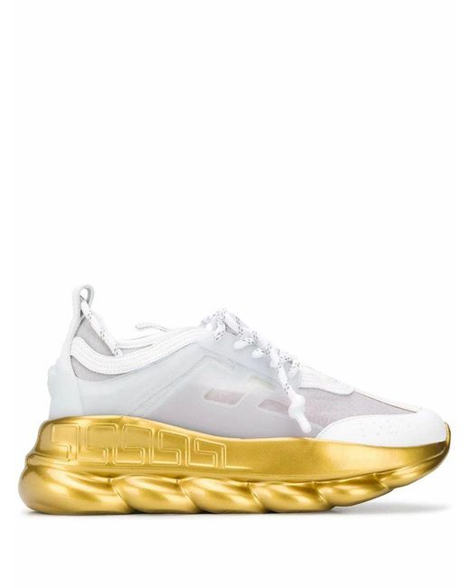 Versace White Chain Reaction Metallic Colorblock Sneakers for men