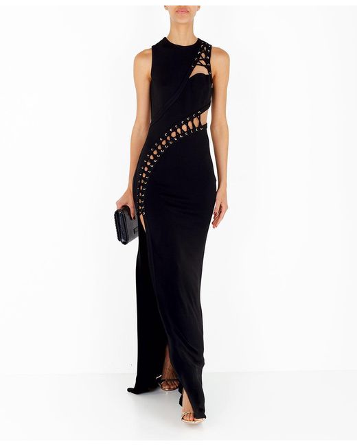Elisabetta Franchi Abito Red Carpet Smanicato Con Apertura Ab14822e2 in  Black | Lyst
