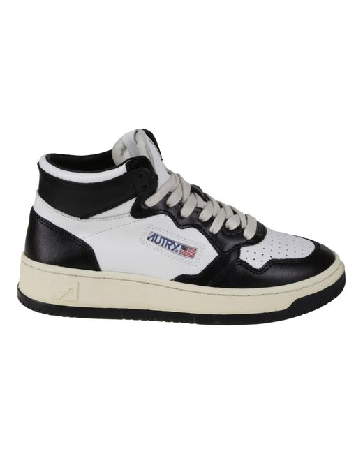 Autry Leather 01 Mid Leat Leat in White,Black (Black) for Men | Lyst