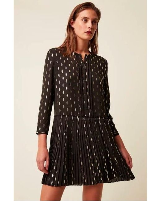 black and gold pleated dress